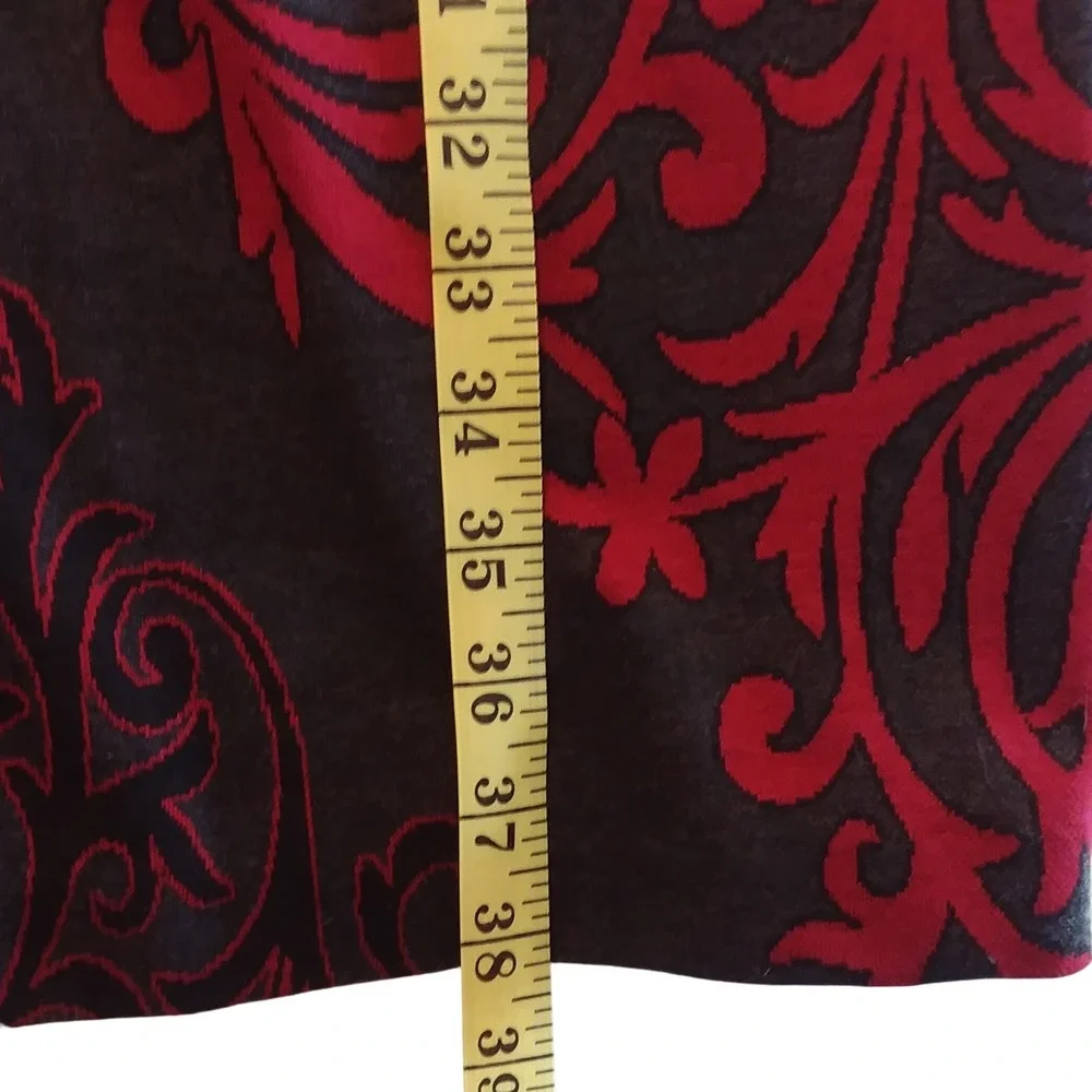 ECI New York Women's Long Skirt Size L Black Red Floral Print Career‎ Party